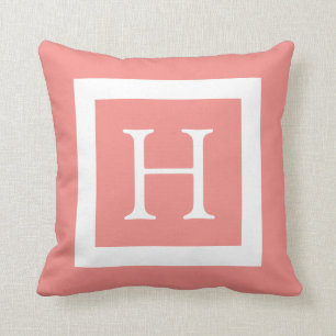 Korallenrotes weißes kundenspezifisches Monogramm Kissen
