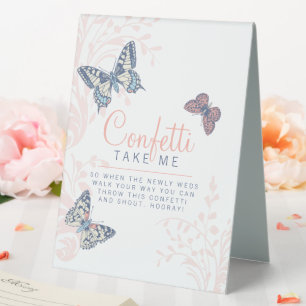 Korallenschmetterlinge Hochzeitskonfetti-Zeichen Tischaufsteller