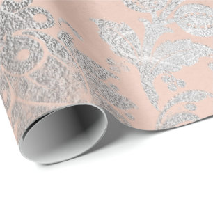 Korallensilber Pfirsich Grau Metallic Pink Blütenr Geschenkpapier