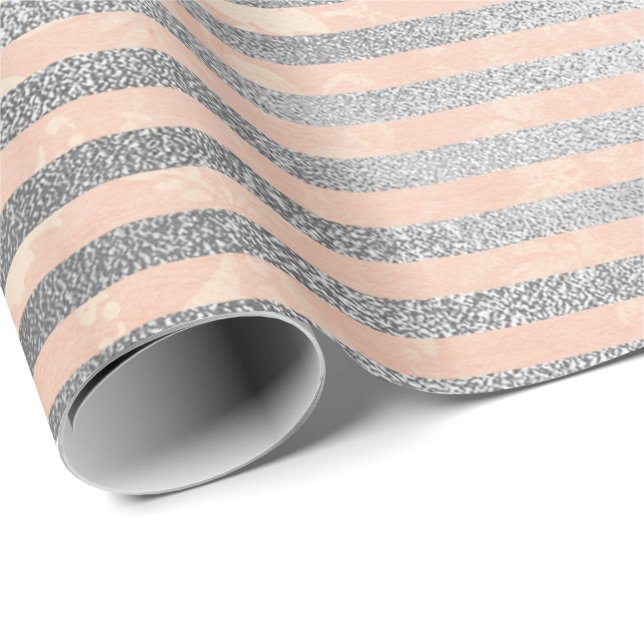 Korallensilber Pfirsichgraue Metallische Pink Stre Geschenkpapier (Rolleneckpunkt)