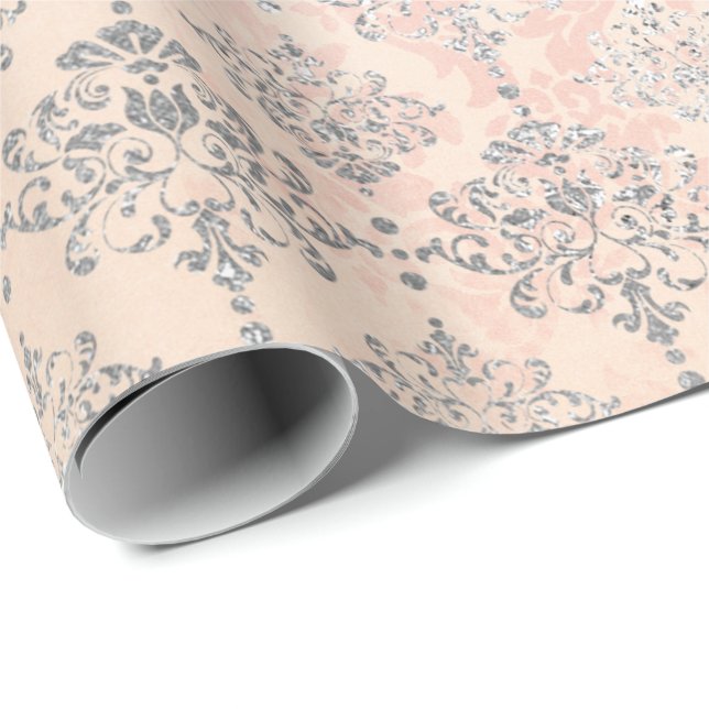 Korallensilber Pfirsichgraue Metallische Rosa Dama Geschenkpapier (Rolleneckpunkt)