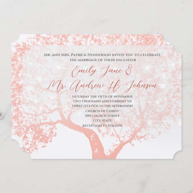 Korallenwaldtypografie-Hochzeit im Stall oder Wald Einladung (Vorne/Hinten)