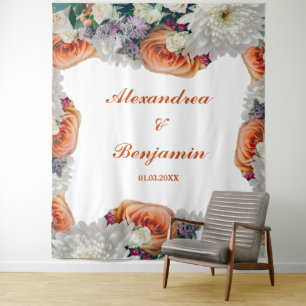 Korallenweiße Blütenhochzeit Foto Hintergrund Wandteppich