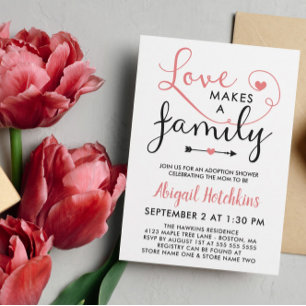 Korallenweiße Liebe macht eine Adoption-Dusche Einladung