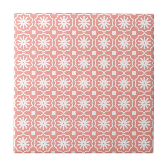 Korallenweiße, moderne geometrische Blumenmuster Fliese (Vorderseite)