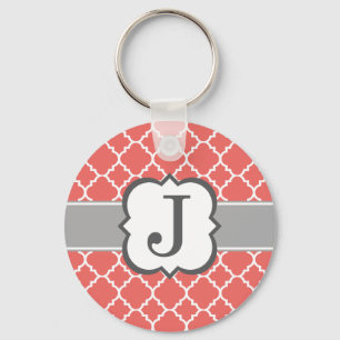 Korallenweiße Monogramm Letter J Quatrefolie Schlüsselanhänger