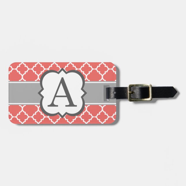 Korallenweißer Monogramm Buchstabe A Quatrefolie Gepäckanhänger (Vorderseite horizontal)