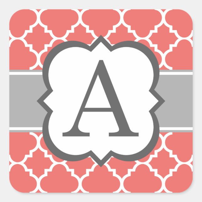 Korallenweißer Monogramm Buchstabe A Quatrefolie Quadratischer Aufkleber (Vorderseite)