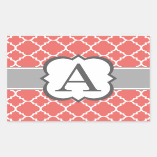 Korallenweißer Monogramm Buchstabe A Quatrefolie Rechteckiger Aufkleber