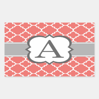 Korallenweißer Monogramm Buchstabe A Quatrefolie Rechteckiger Aufkleber