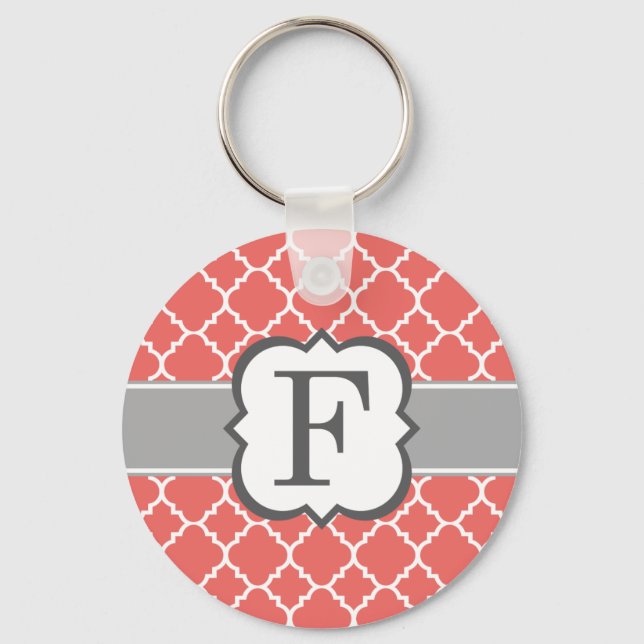 Korallenweißer Monogramm Buchstabe F Quatrefolie Schlüsselanhänger (Vorderseite)
