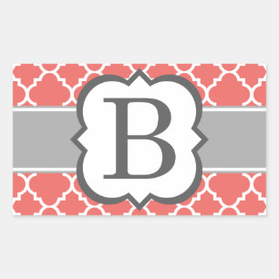 Korallenweißer Monogramm Letter B Quatrefolie Rechteckiger Aufkleber
