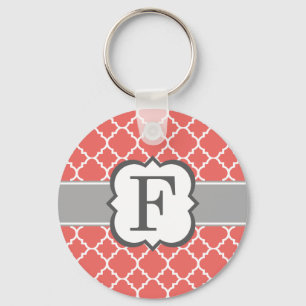 Korallenweißes Monogramm Letter F Quatrefolie Schlüsselanhänger