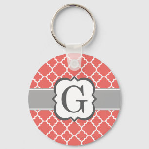 Korallenweißes Monogramm Letter G Quatrefolie Schlüsselanhänger