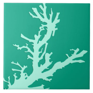Korallenzweig - aquamarin und Meeresgrün Fliese