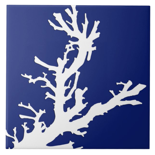 Korallenzweig - blau und weiß fliese (Vorderseite)