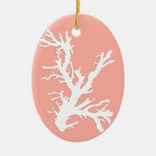 Korallenzweig, weiß auf Korallenrosa Keramik Ornament