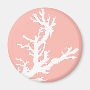Korallenzweig - weiß auf Korallenrosa Magnet