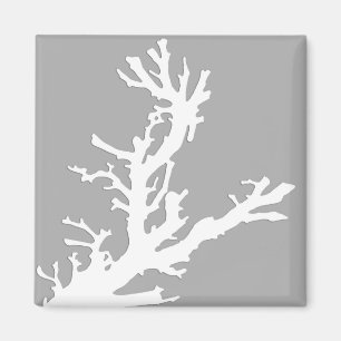 Korallenzweig - weiß auf silber grau magnet
