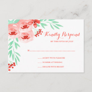 Koralleund Minzewatercolor-Blumenhochzeit UAWG RSVP Karte
