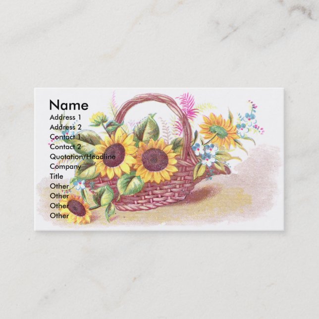 Korb der Sonnenblume-viktorianischen Visitenkarte (Vorderseite)