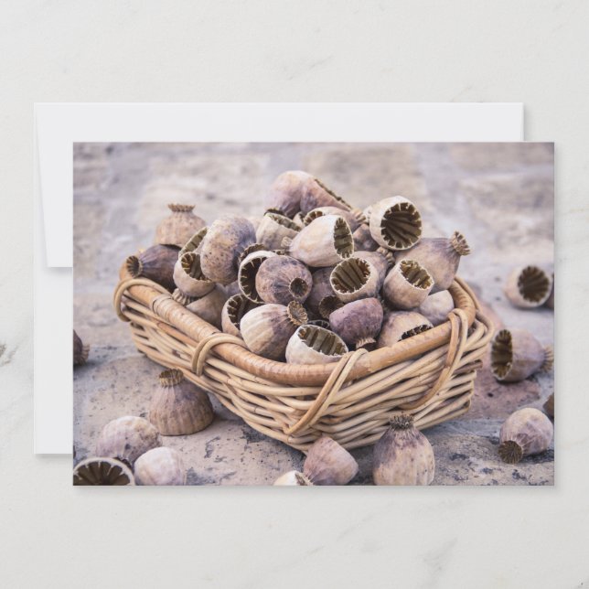 Korb des getrockneten Hülsen-Mohns Einladung (Vorderseite)