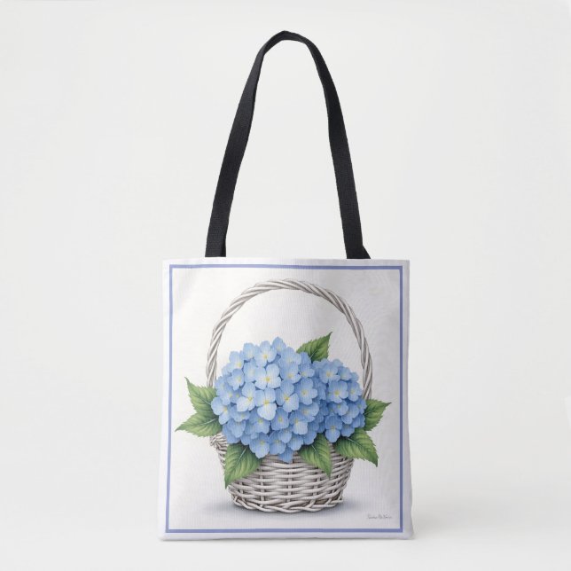 Korb mit blauen Hortensien Tasche (Vorderseite)