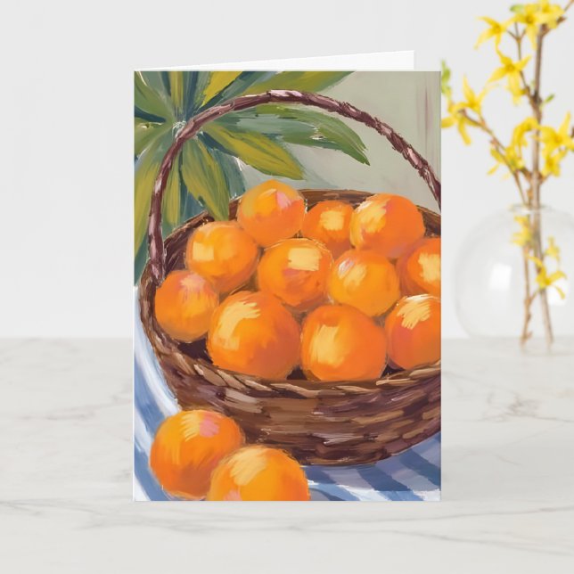 Korb mit Orangen Obst Zitrone Malerei Karte (Gelbe Blume)
