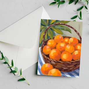 Korb mit Orangen Obst Zitrusschalen Malerei Karte