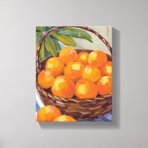 Korb mit Orangen Obst Zitrusschalen Malerei Leinwanddruck