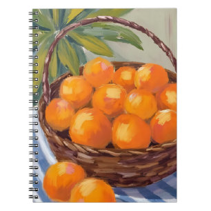 Korb mit Orangen Obst Zitrusschalen Malerei Notizblock