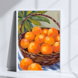Korb mit Orangen Obst Zitrusschalen Malerei Poster