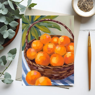 Korb mit Orangen Obst Zitrusschalen Malerei Postkarte