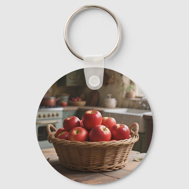 Korb mit roten Äpfeln Schlüsselanhänger (Vorderseite)