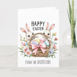 Korb voll mit Eiern und zwei Sträuchern Feiertagskarte