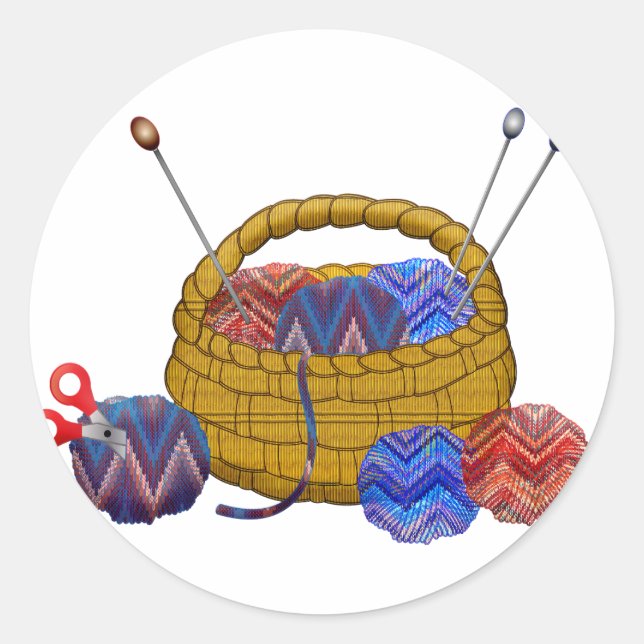 Körbchen aus Garnknitternadeln Crochet Craft Runder Aufkleber (Vorderseite)