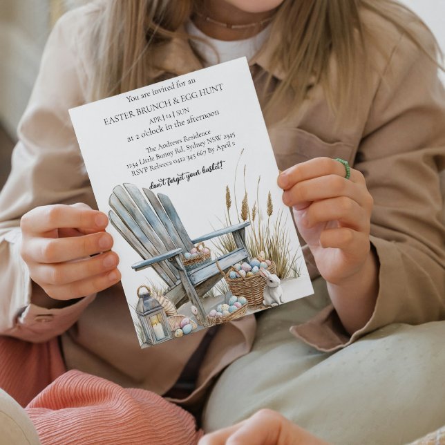 Körbe mit Eiern um den alten Stuhl und Eierjagd Einladung (Von Creator hochgeladen)