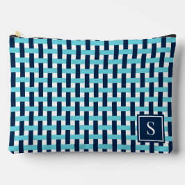 Korbgeflecht in Marine und Türkis mit Monogramm Zubehörtasche