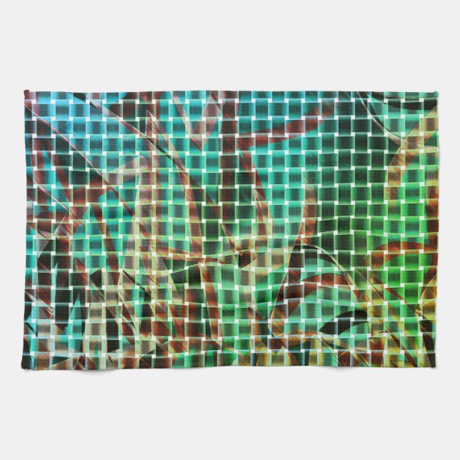 Korbgeflecht mit braunem und grünem ähnlichem troc geschirrtuch (Horizontal)