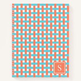 Korbgeflecht Preppy – Korallen & Türkis Monogramm Notizbuch