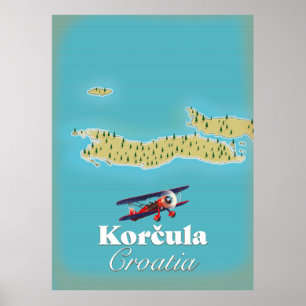 Korčula Kroatien Karte Poster