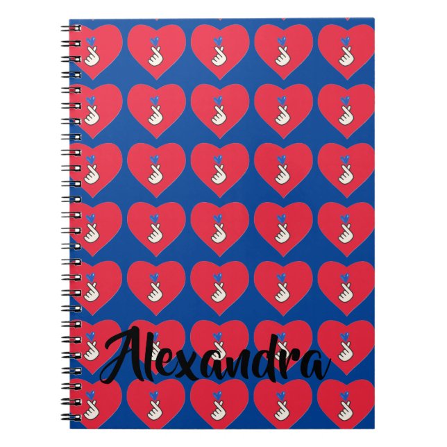 Korea Kpop Red Blue Hand Heart School Notizblock (Vorderseite)