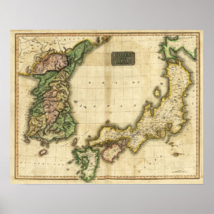 Korea und JapanPanoramakarte Korea und Japan Poster