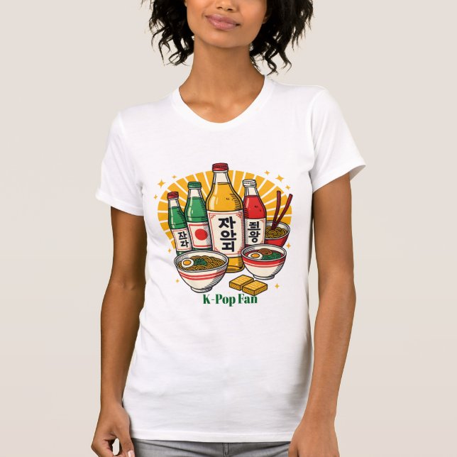 Korean Pop Culture Chest Print T-Shirt (Vorderseite)