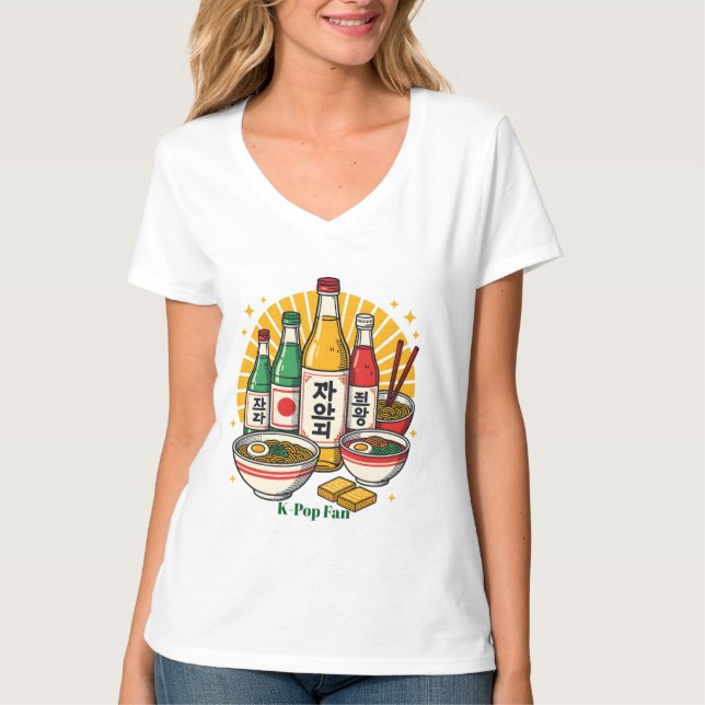 Korean Pop Culture Chest Print T-Shirt (Vorderseite)