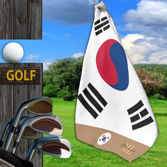 Koreanische Flagge / Südkorea mit Monogramm / Golf Golfhandtuch (Von Creator hochgeladen)