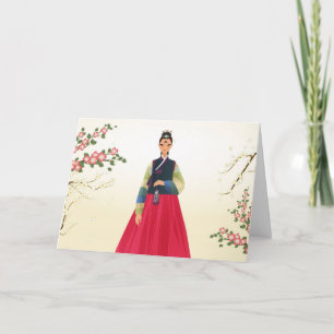 Koreanische Frau, die ein hanbok trägt Karte