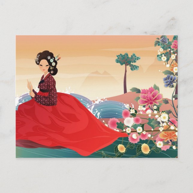 koreanische Frau in einem Hanbok Postkarte (Vorderseite)