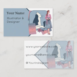 Koreanische Hanbok-Dame & minimalist Katze Visitenkarte