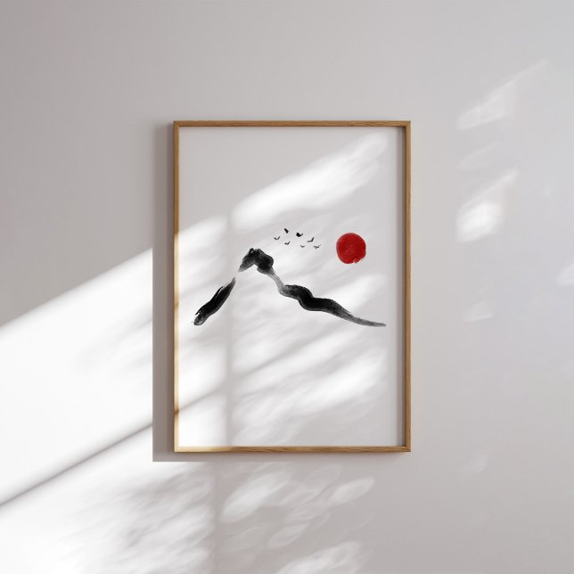 Koreanische Tintenlandschaft mit Red Sun Poster (Von Creator hochgeladen)